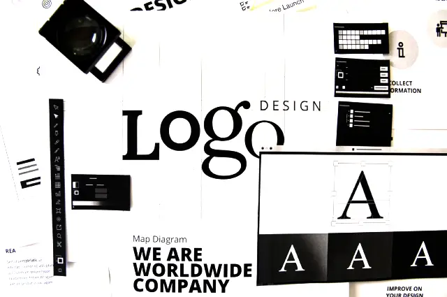Simples esquema ilustrando a criação de logo profissional