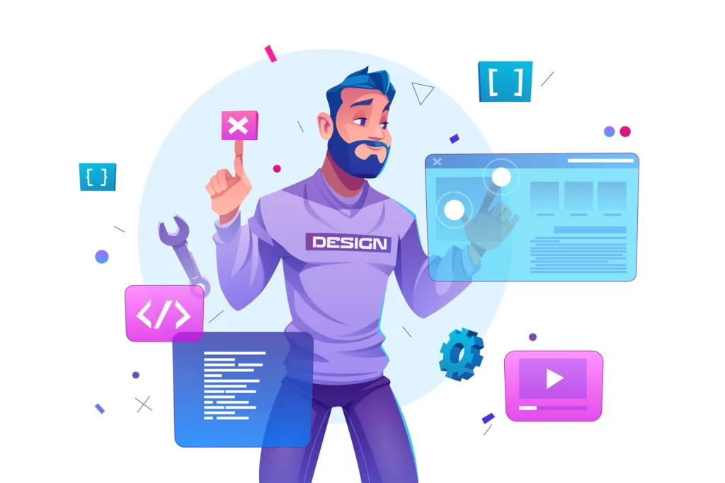 Web Designer trabalhando na criação de um site usando técnicas avançadas de SEO
