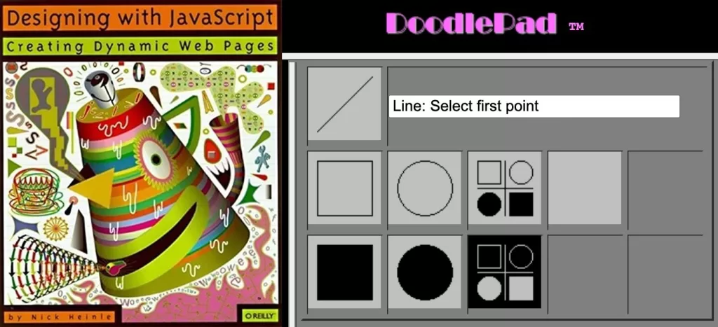 Captura de tela do DoodlePad, programa simples de desenho criado em 1996 usando Javascript