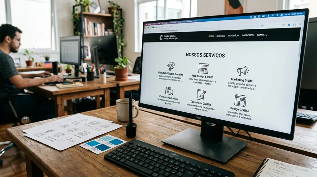 Ícones personalizados aplicados em site com identidade visual profissional