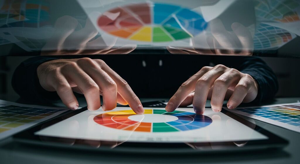 Escolha de paleta de cores e tipografias para design de logomarca, foco em identidade visual profissional e coerente.