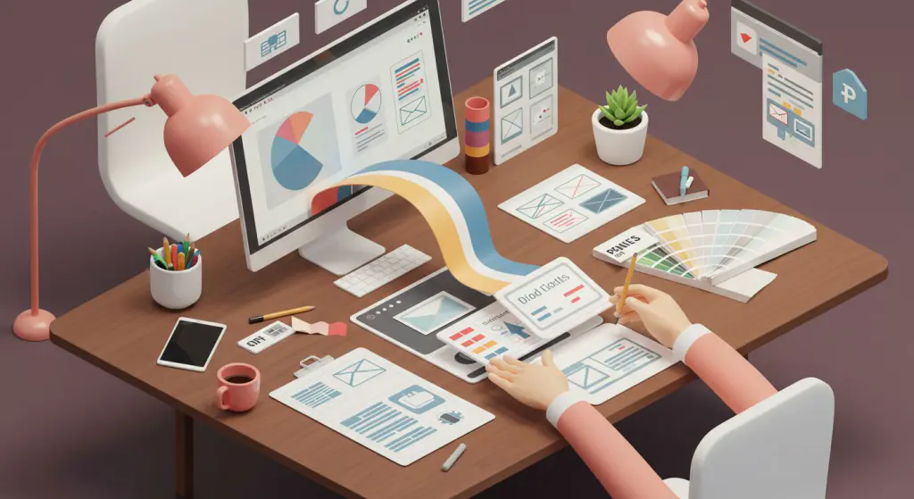 Interface futurista com microinterações e elementos de narrativa emocional, representando a experiência do usuário e a identidade da marca