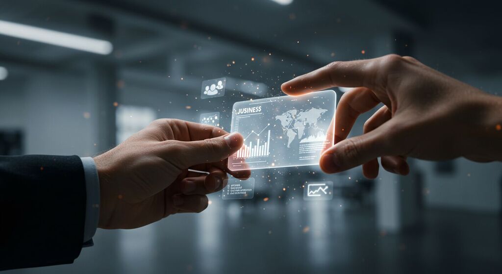 Pessoa segurando um cartão de visita digital brilhante, simbolizando a UX como a nova ferramenta de branding para sites que convertem