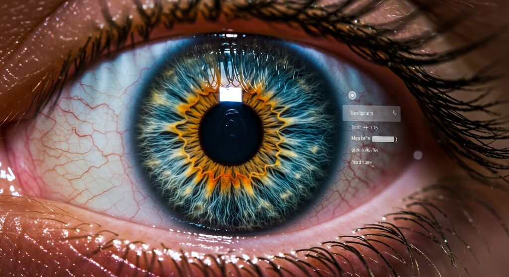 Olho humano em macro se transformando em interface de site representando conexão entre design e usabilidade