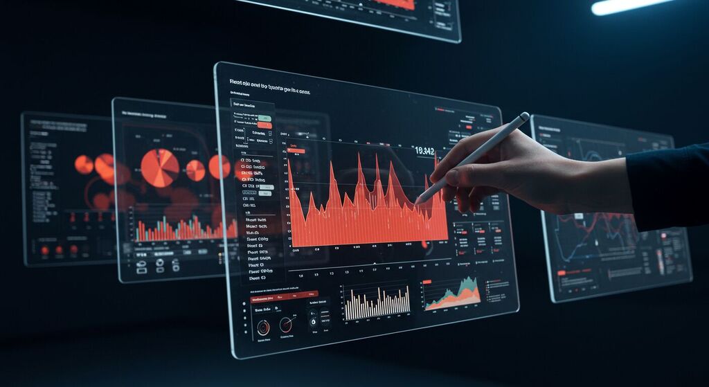 Painéis digitais transparentes com mapas de calor e dados analíticos para otimizar design de site