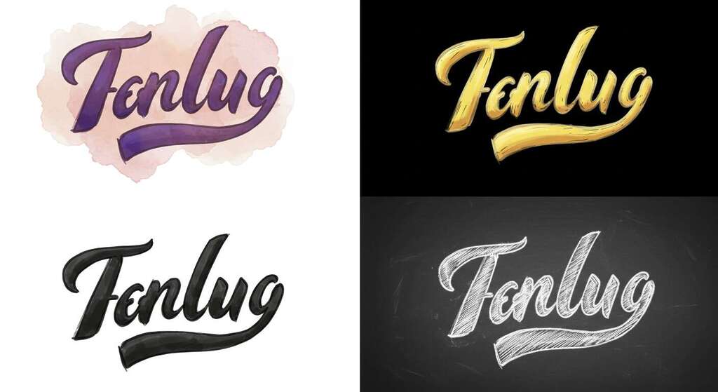 Logomarca adaptativa mostrada em diferentes estilos artísticos e formatos de design