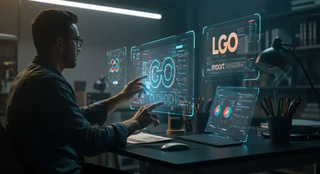 Combinação de ícones e elementos gráficos em logomarca digital, mostrando criatividade e design moderno