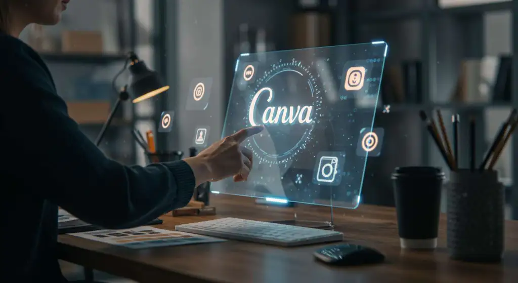 Criação de logomarca profissional no Canva com cores vibrantes e elementos gráficos modernos