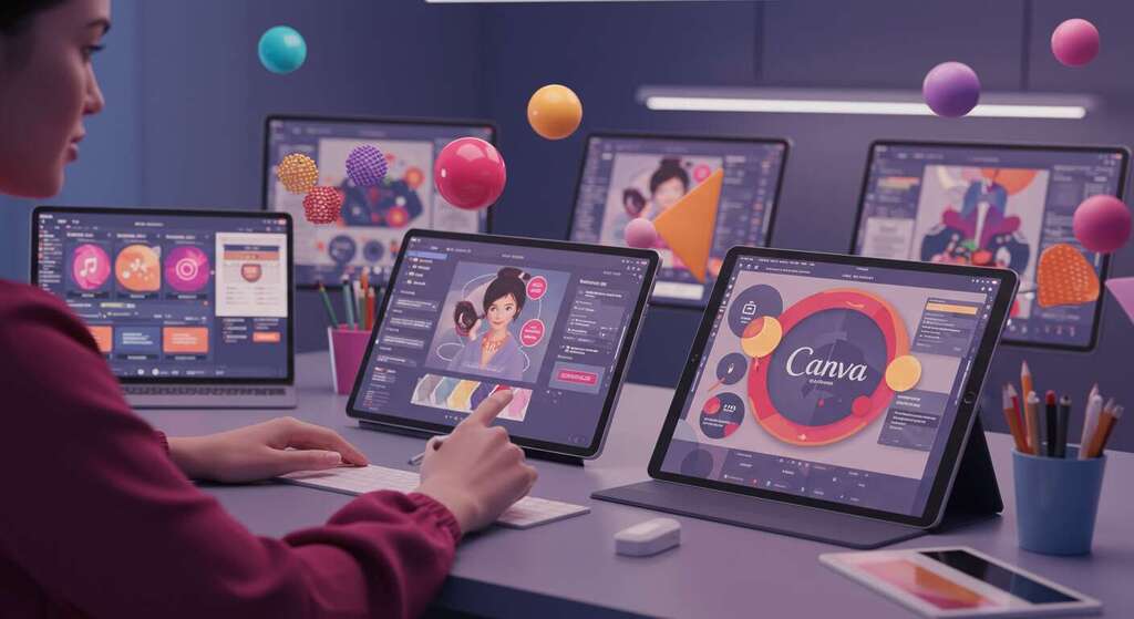 Designer exportando logomarca profissional no Canva em múltiplos formatos, pronto para redes sociais e impressão