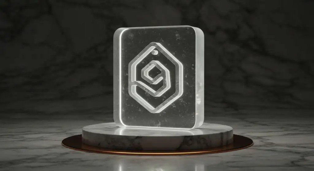 Logo em cristal iluminado simbolizando criação de marca memorável, conceito de branding profissional para startups e pequenas empresas