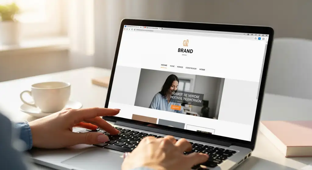 Close-up de designer ajustando cores e tipografia em um site, simbolizando o impacto do design na primeira impressão online