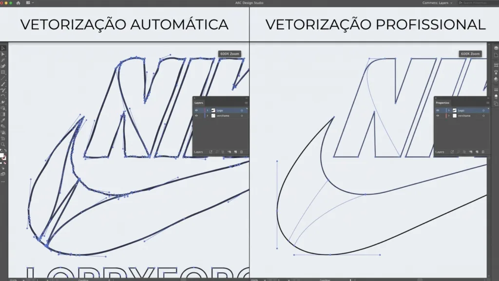 Diferença entre vetorização automática e vetorização profissional
